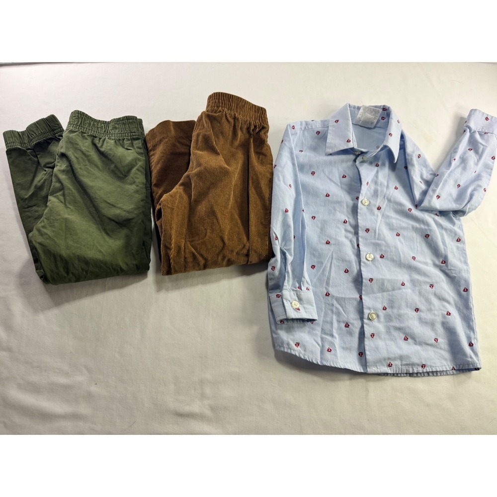 IZOD Boys 4T Sailboat Shirt & 365kids Garanimals Corduroy Olive Pants Set 3pc